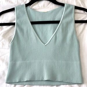 Ribbed V Crop Top - Teal
